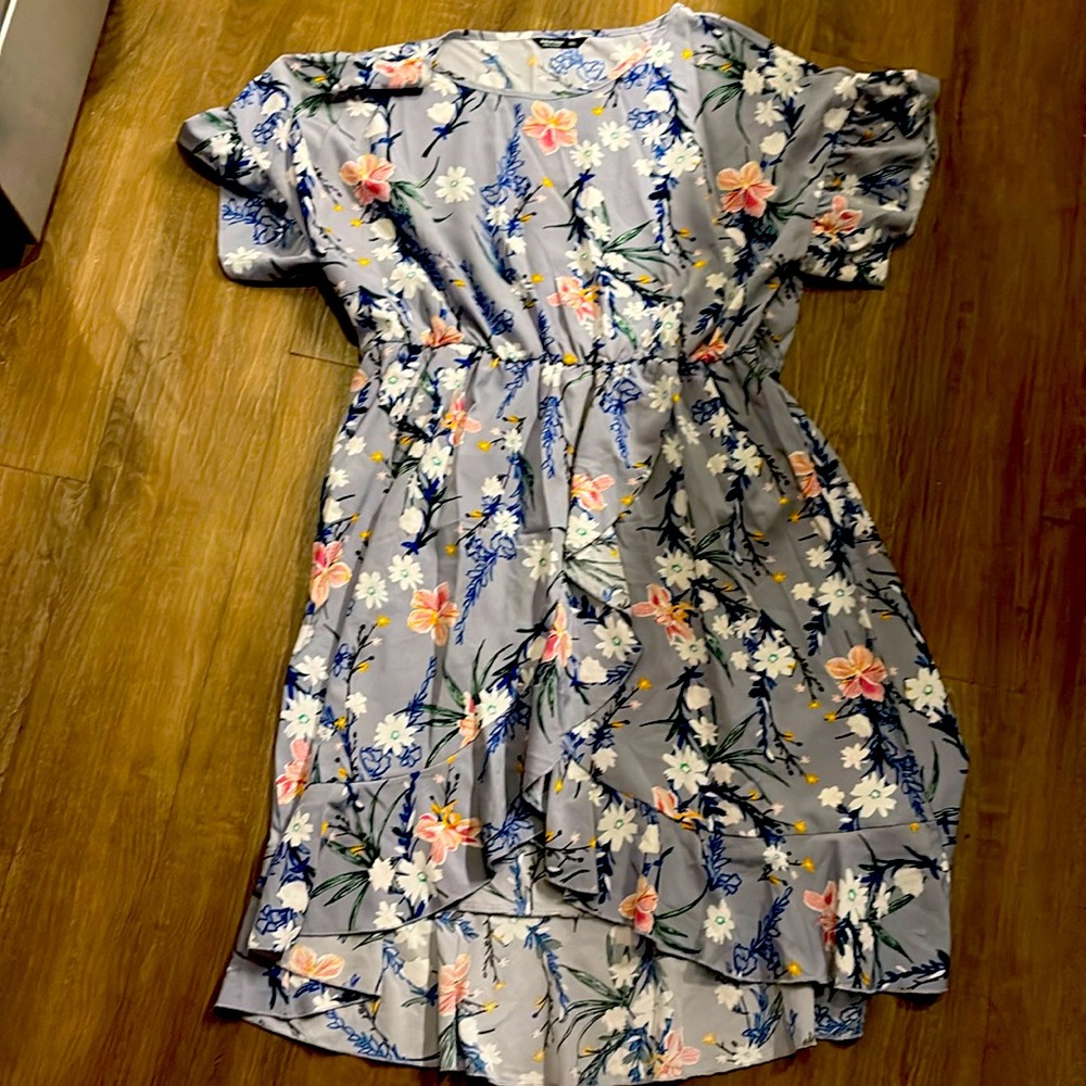 Plus Floral Print Self Tie Dress